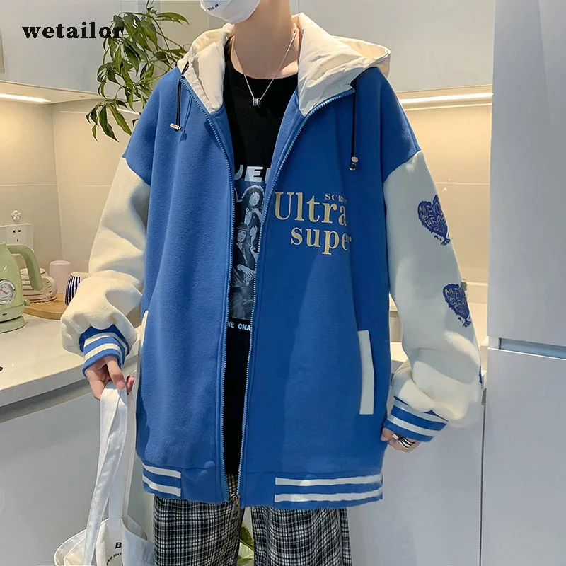 ショップスタッフコーデや 女性のためのトレンディなプリントジャケット エレガントな原宿スタイル 韓国 青いパーカー 特売中 Signature Johaness Com