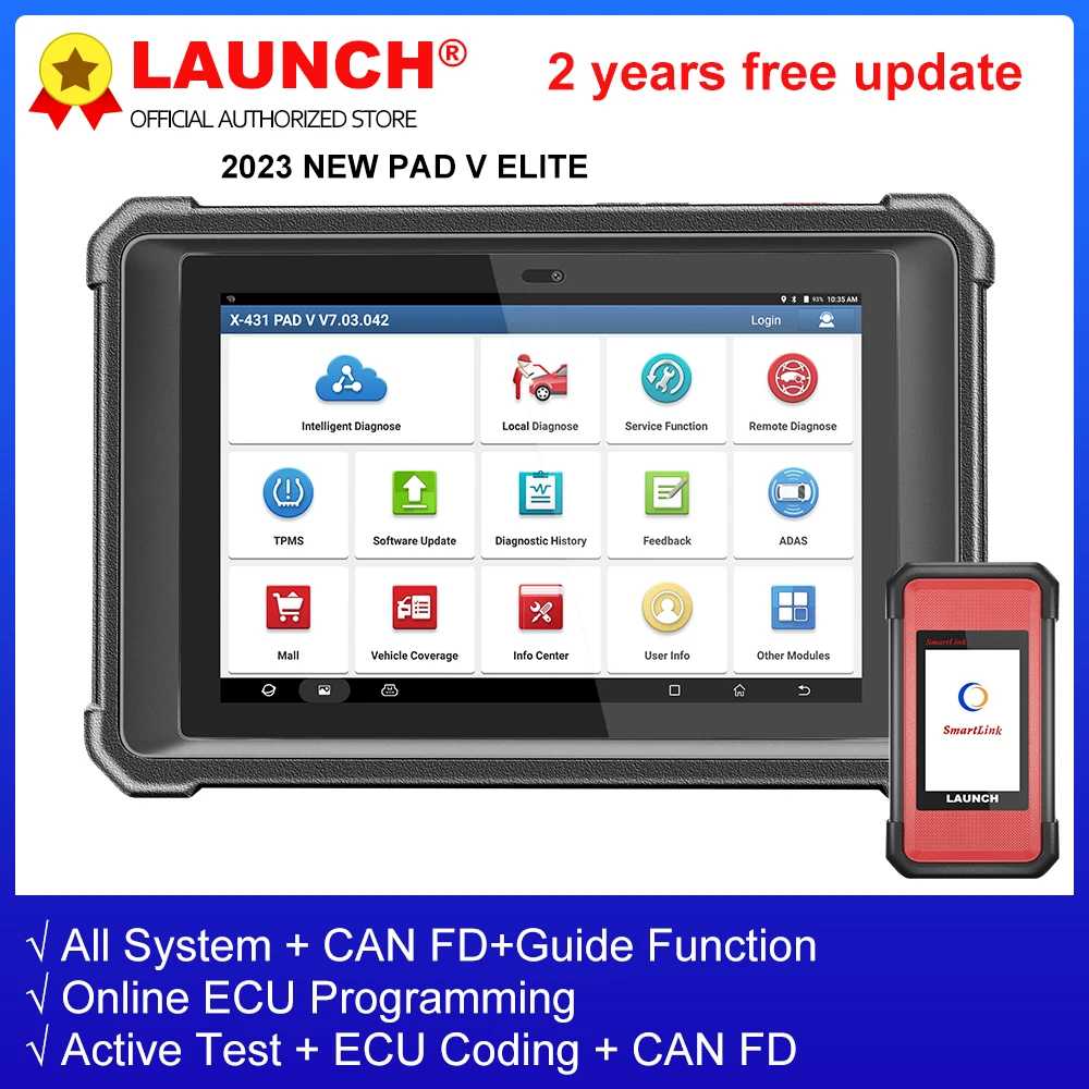 

LAUNCH X431 PAD V Elite Auto Car Diagnostic Tools J2534 CAN FD DoiP Online Programming Coding OBD2 Scanner 2 Year Free Update