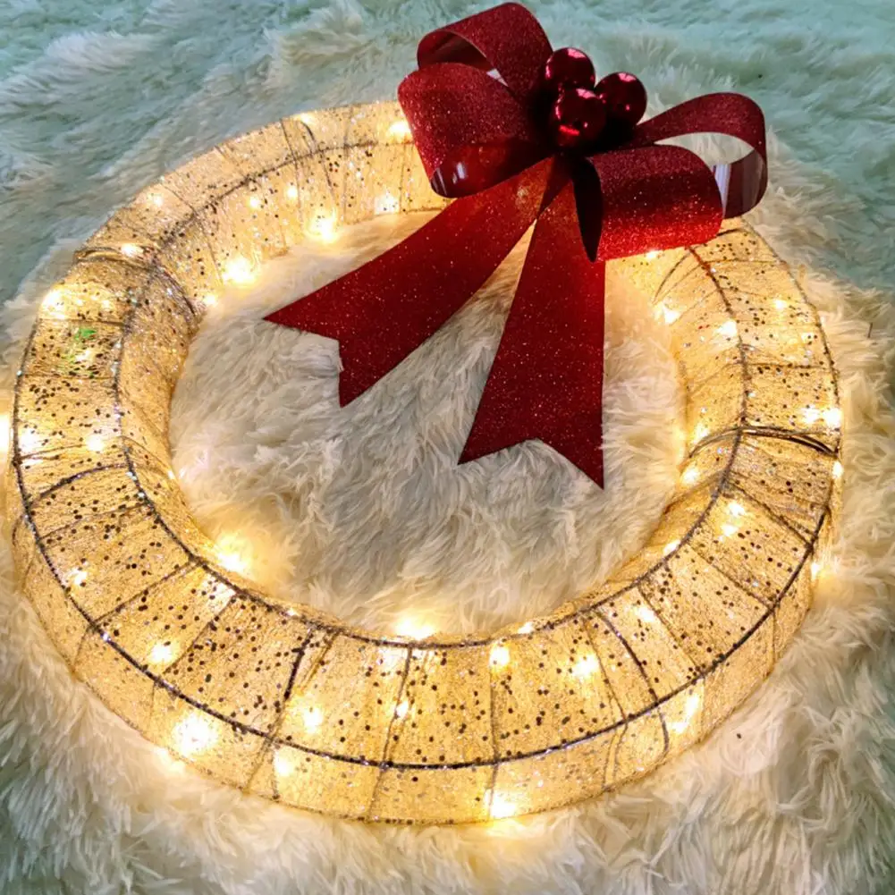 

Decorative Sparkling Garland Eye-catching Christmas Metal Wreath Glowing Led Light Creates Festive Unique Door Hanging