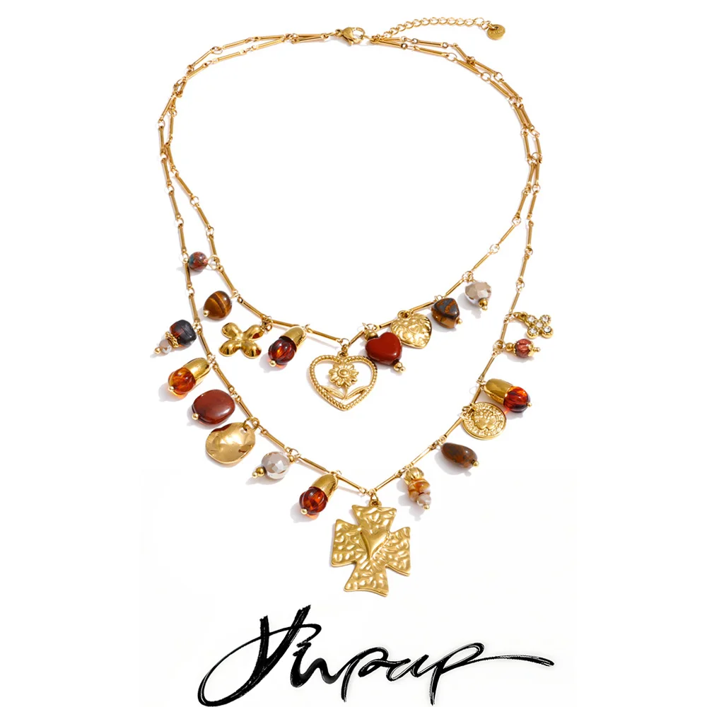 Yhpup Double-Layer Waterproof Resin Necklace
