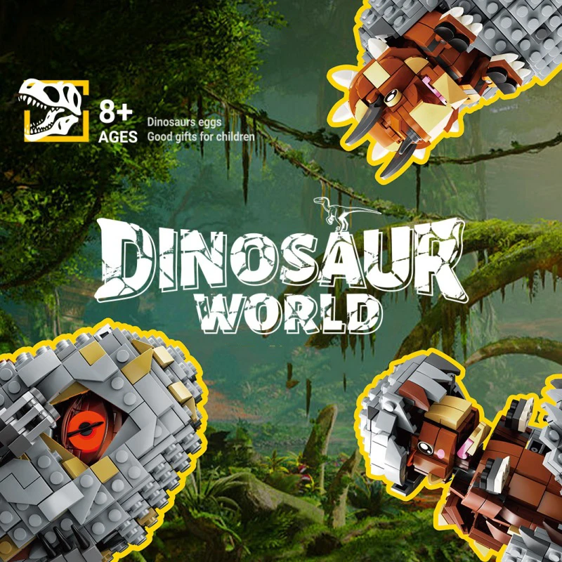 공룡 알 화산 빌딩 블록 T-Rex, 쥬라기 디노 월드 Bule 트리케라톱스 모델 벽돌 장난감, 어린이 선물, 3in 2