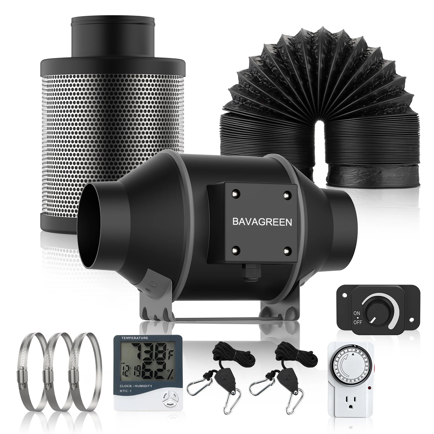 8Inch 830CFM Inline Fan Speed Control 8Inch Carbon Filter 8Feet of