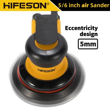 HIFESON 5inch/6inch Pneumatic Orbital Sander Air Polisher 125mm/150mm Air Vacuuming Eccentric 5mm Grinding Machine EU Connector