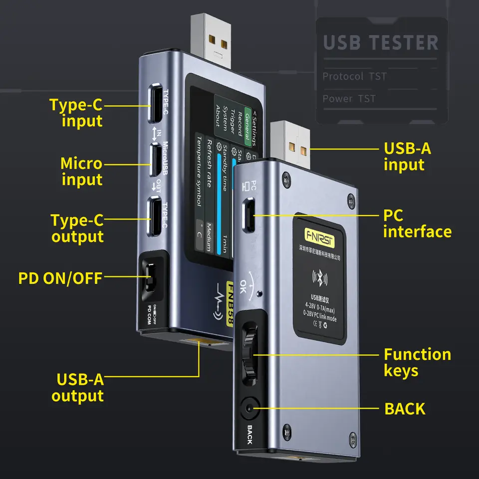 FNIRSI FNB58 Tester, Voltmeter, Ammeter, USB Tester Power Loss Detection Equipment Power PD Trigger Detection image 3