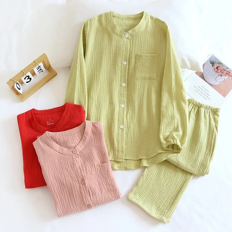 2025 New Spring and Autumn Couple Pajama Set 100%Cotton Crepe