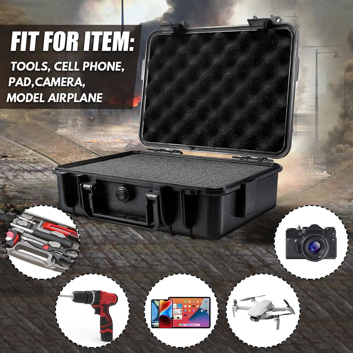 363x290x160mm Plastic Safety Equipment Case Waterproof Hard Carry Tool Box Shockproof Storage Box with Sponge for Tools Camera 2
