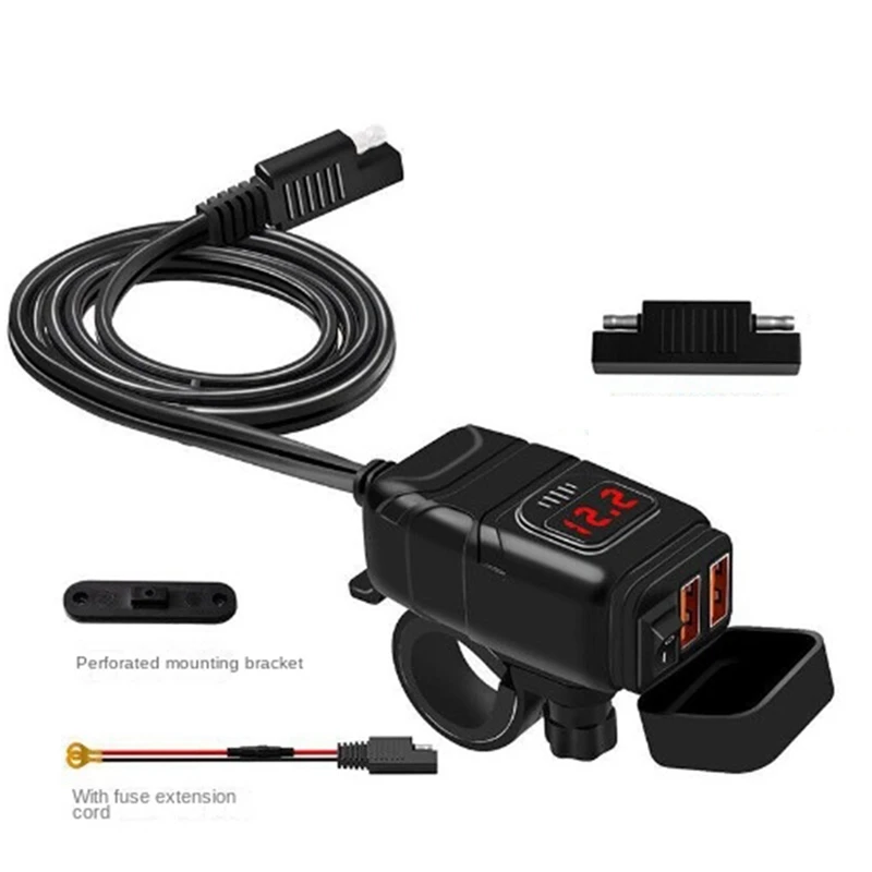 

QC3.0 гнездо мотоцикла водонепроницаемое зарядное устройство с двумя USB-портами и цифровым дисплеем, вольтметр, аксессуары для мотоциклов