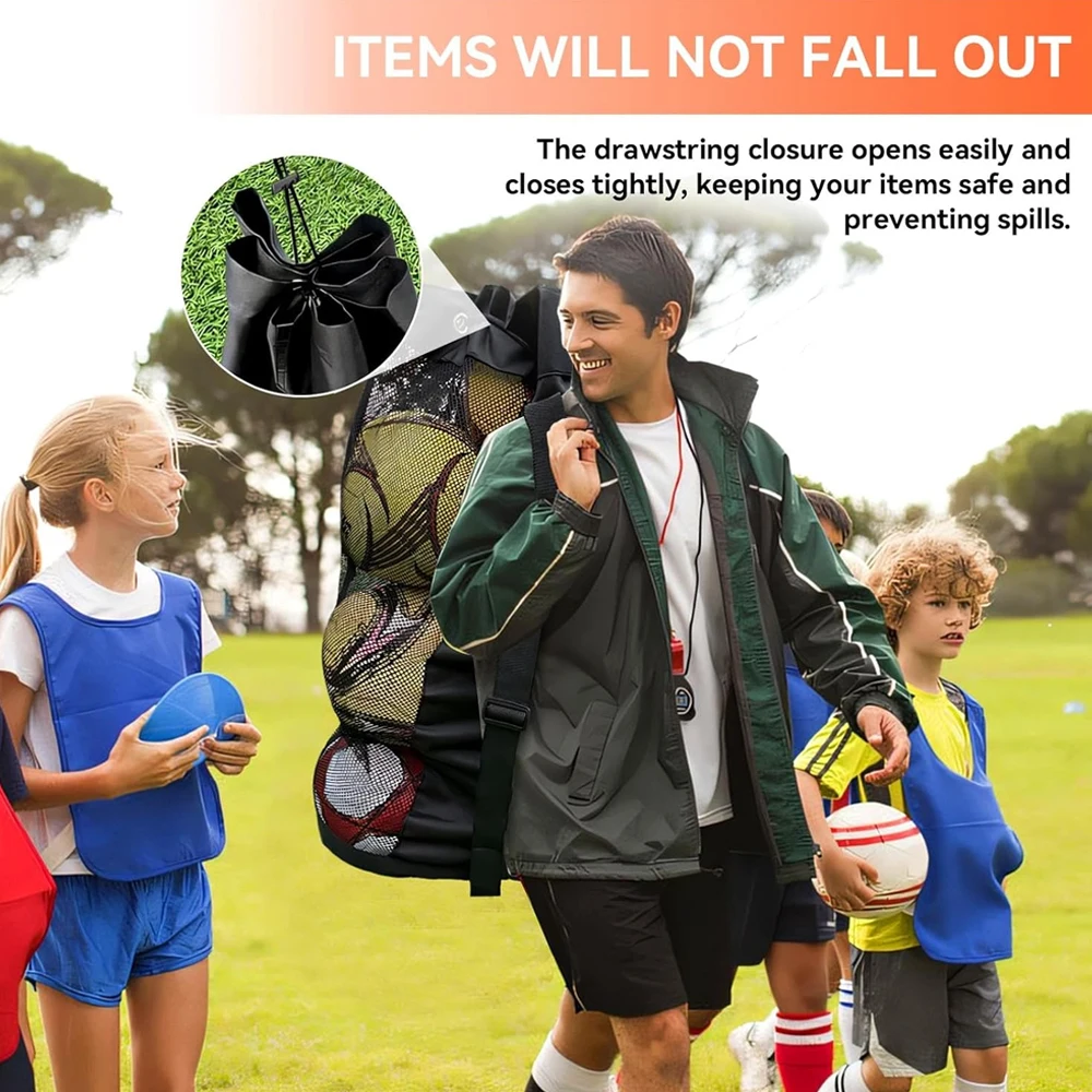 1PCS Sports Ball Bag Mesh,Adjustable Shoulder Strap,Team Work Ball Bags for Soccer, Football,Basketball,Volleyball,Swimming Gear