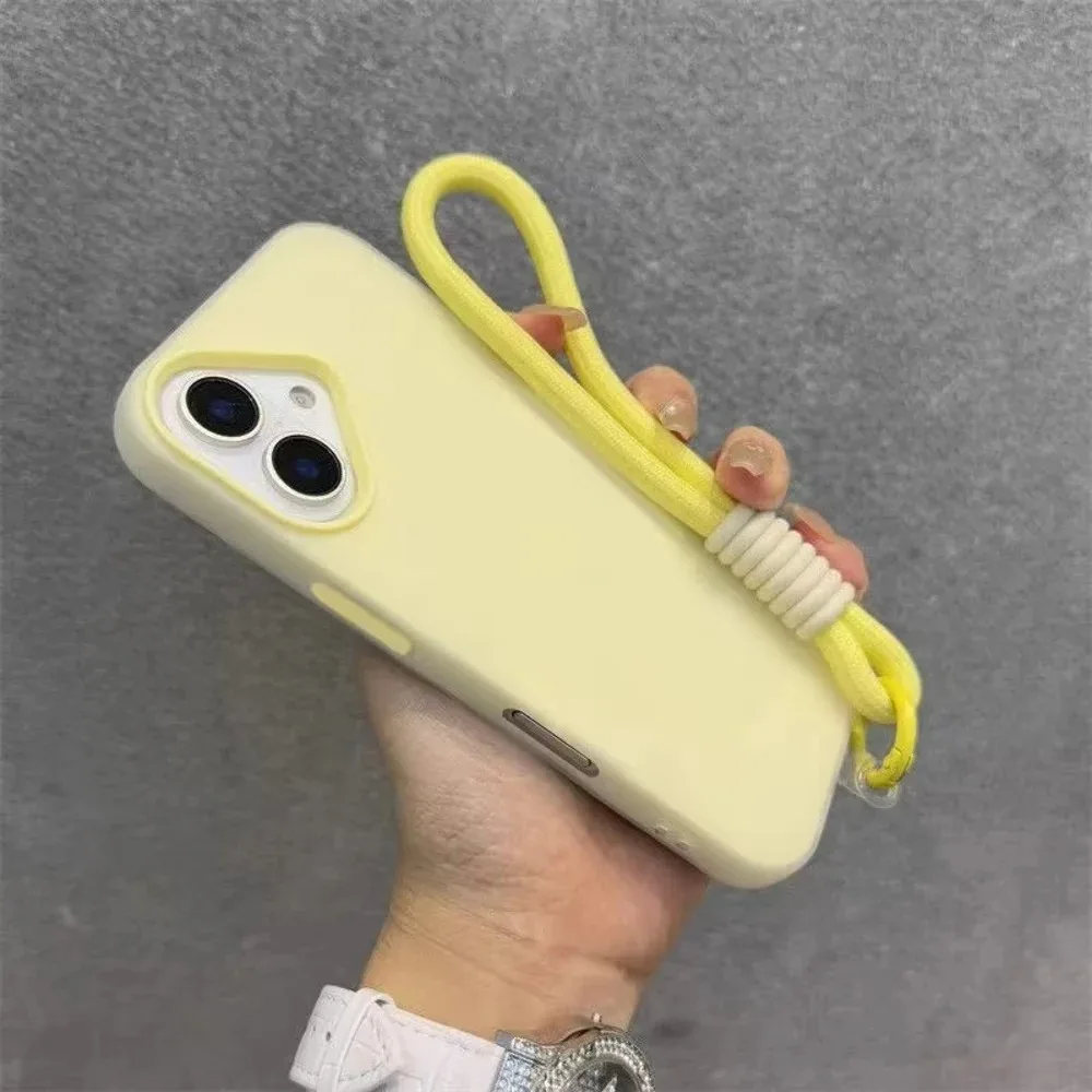 Matte Candy Wrist Strap Phone Case with Hand Lanyard - 2-in-1 Jelly Soft Cover
