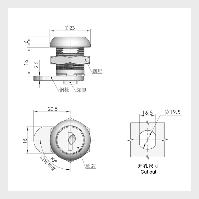 Description Picture 3 of itemCam Cylinder Locks Door Cabinet Mailbox Drawer Cupboard Locker Security Furniture Locks With 2 Keys