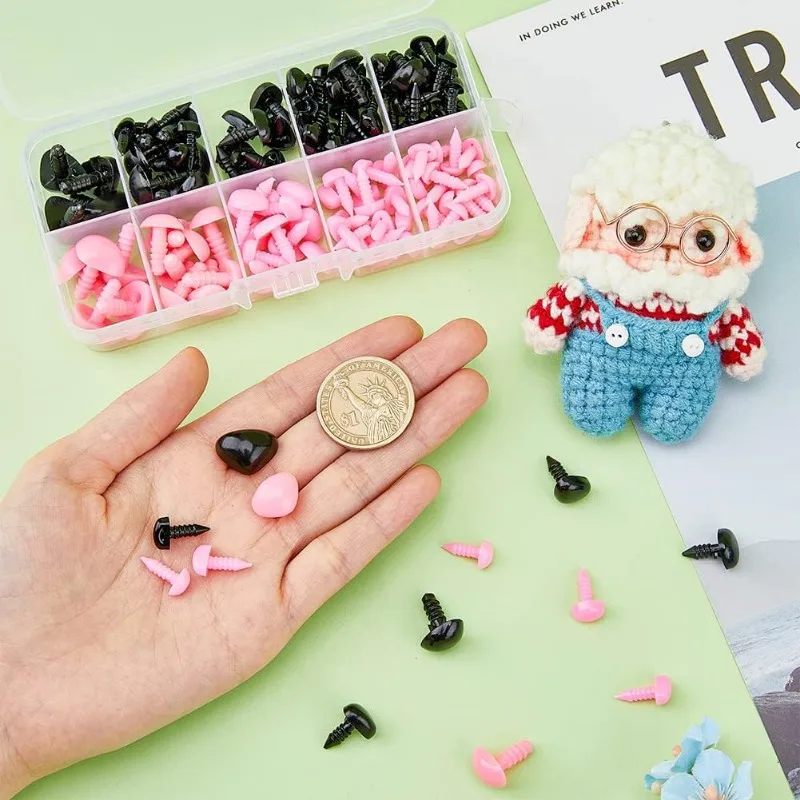 130pcs 5 크기 플라스틱 안전 코 세탁기 삼각형 동물 인형 코 검정과 핑크 공예 Amigurumi 코 인형 세트