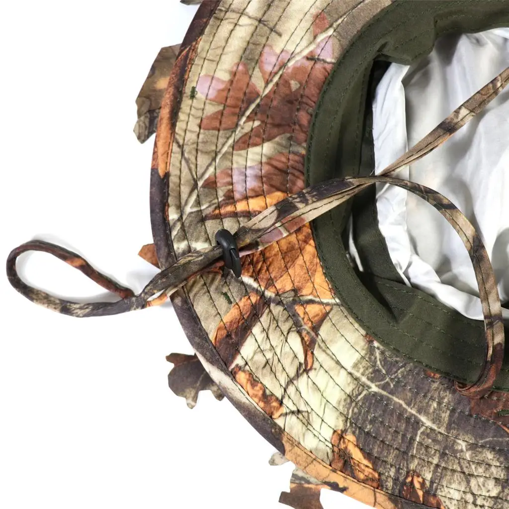Camouflage 3D Leaves Cap Tree Leaf Camo Boonie Hat Quick Drying Fishing Sun Ghillie Cap for Shooting Outdoor