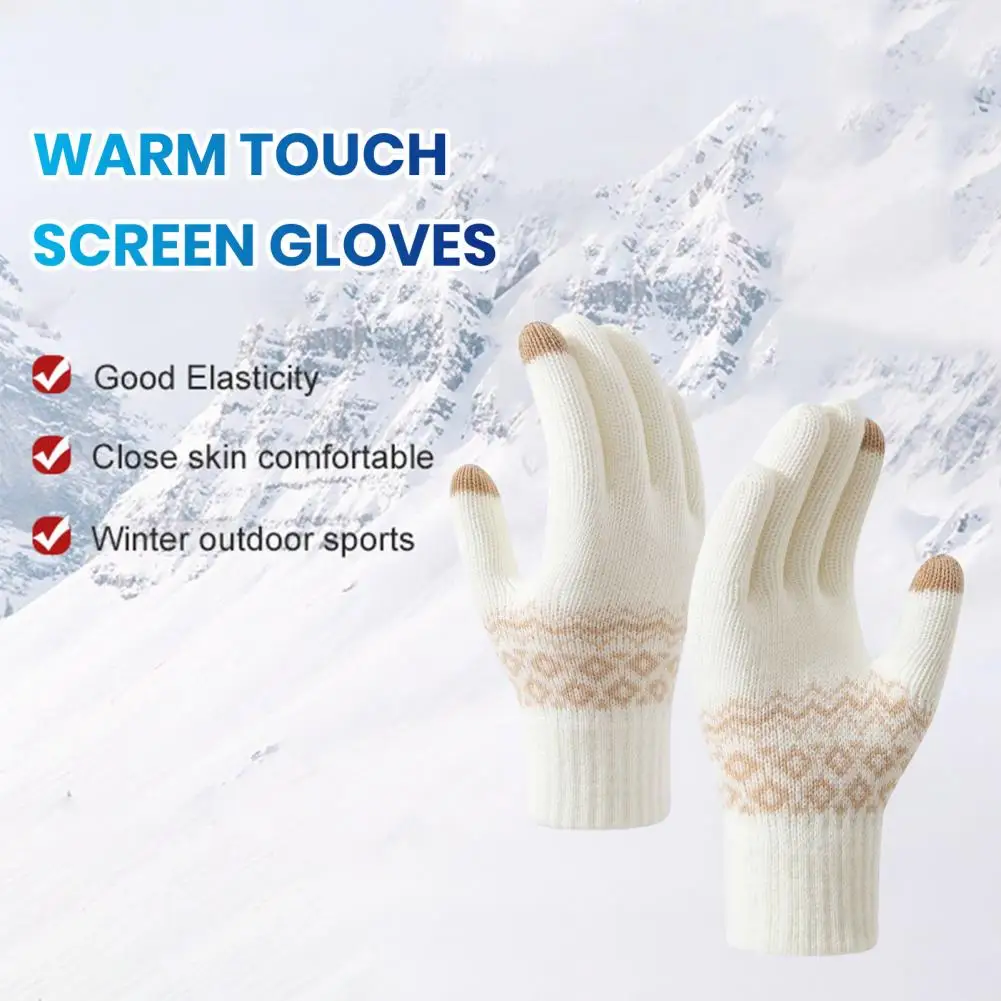 

Skiing Gloves Stripe Print Gloves Winter Warm Knitted Gloves for Women Men Touch Screen Full Finger Gloves for Weather Sports