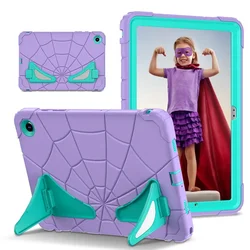 Enhanced Protective Silicone + PC Case for 11-inch Tablet - Spider Design (Purple and mint)