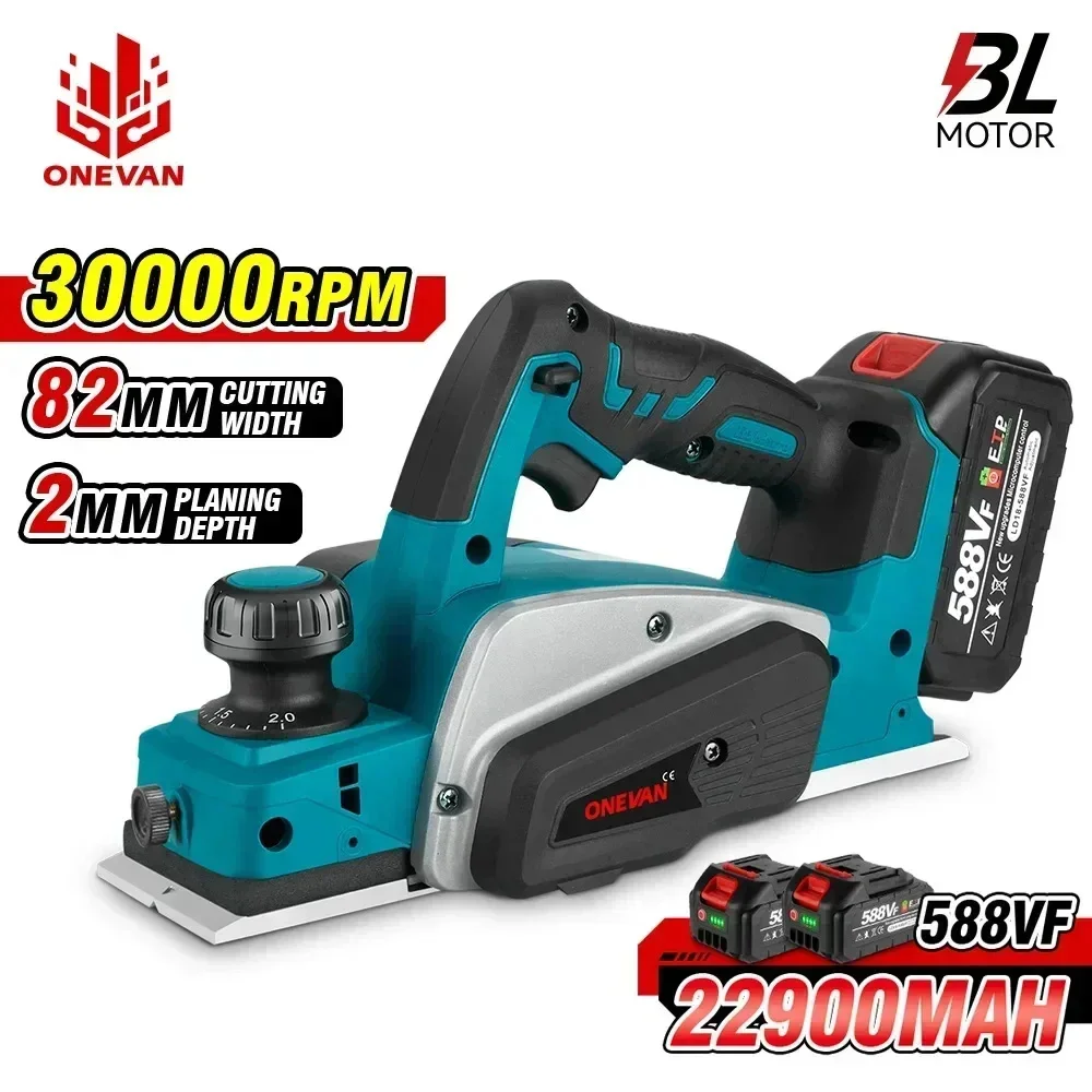 Wood Electric Planer ONEVAN 30000RPM Brushless Electric Planer Electric Router Trimmer Rechargeable Wood Cutting Power Tools For Makita 18V Battery