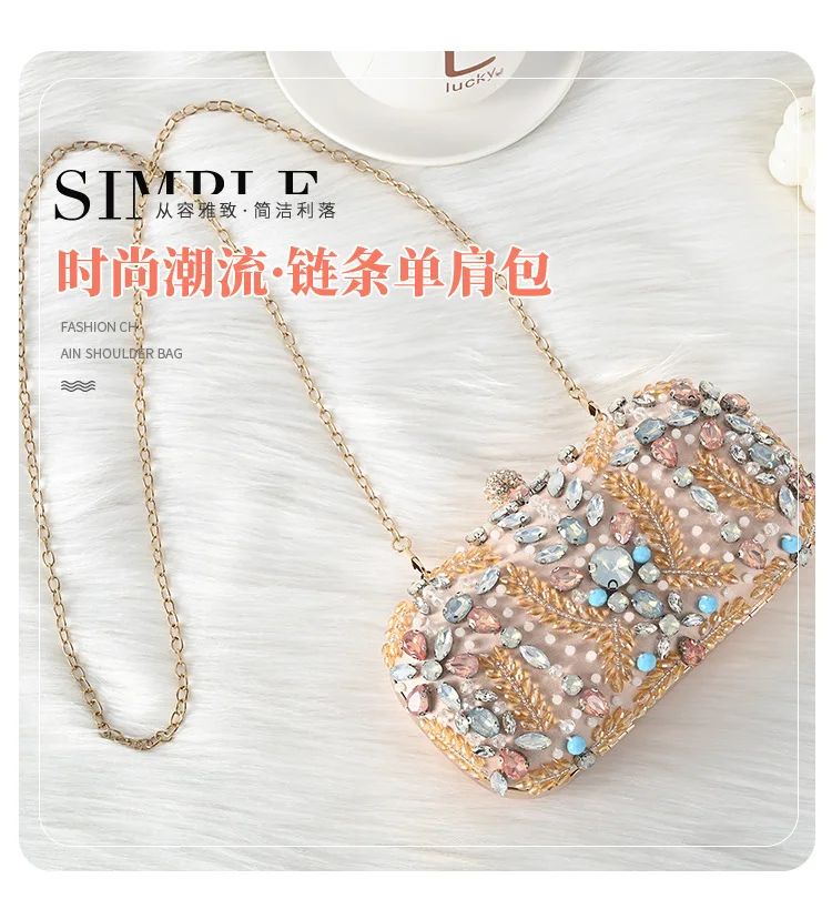 New Women Diamond Flowers Evening Clutch Bags Wedding Dinner Wallets With Chain Party Banquet Purse Drop Shipping