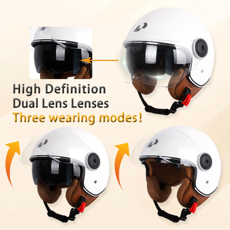 DOT certification Motorbike Casco Go Kart Scooter Motor Van Motorcycle Dual Lens Vintage Helmets Four Seasons Racing Half Helmet