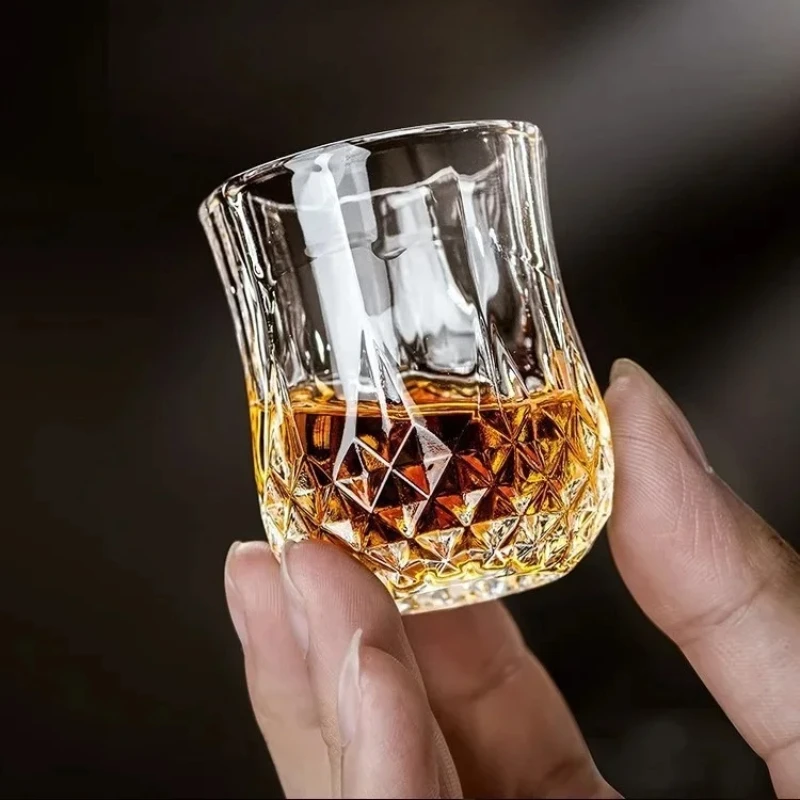 Glass Whiskey Cup 50ml Vintage Diamond Pattern