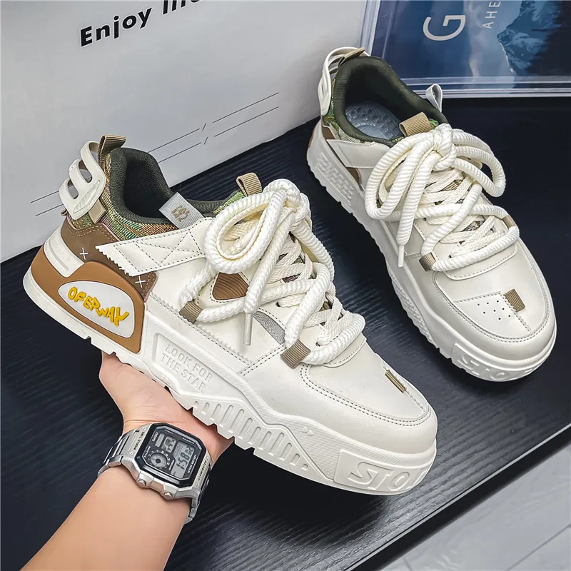 

New Men's Skateboard Shoes Comfortable and Breathable Vulcanized Shoes Fashionable Lace-up Non-Slip Casual Platform Shoes