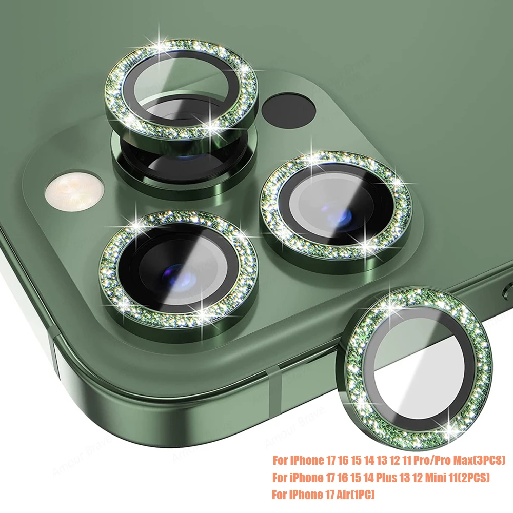 Glitter Diamond Camera Protector with Metal Lens Ring and Tempered Glass