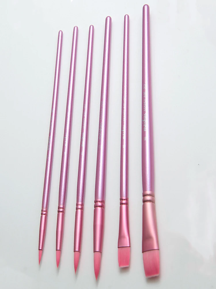 4/6Pcs 수채화 페인트 브러쉬 페인트 브러쉬 세트 나일론 헤어 포인트 팁 페인트 브러쉬 세트 미니어처 모델용 긴 손잡이