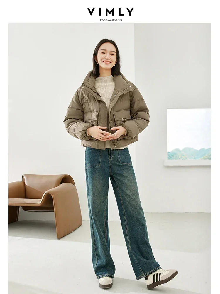 Vimly Duck Down Cropped Puffer Jacket Women's Winter Short Down Coats 2023 Lightweight Stand Collar Thick Warm Outerwear 50701