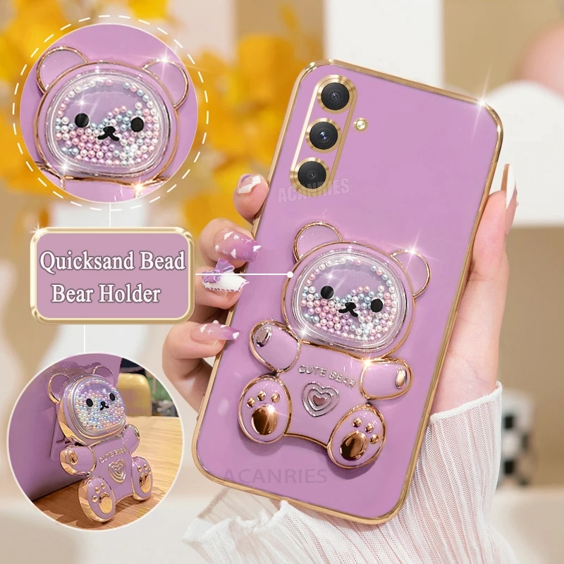 Luxury Bear Holder Plating Case with Silicone Stand Cover