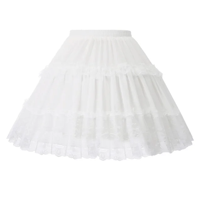 Women's Lolita Skirts Crinoline Petticoat Evening Party Underskirt Vintage Elastic Waist 2-Loop Ruffles Swing Gothic Skirt