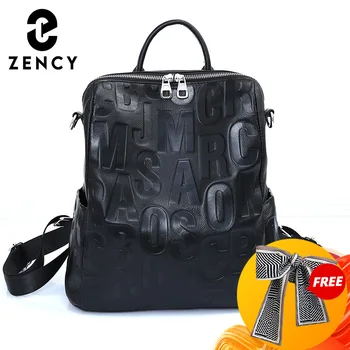 Zency 여성용 정품 가죽 배낭, 최고급 실버 하드웨어, 독특한 문자, 어깨 여행 배낭, 겨울 배낭
