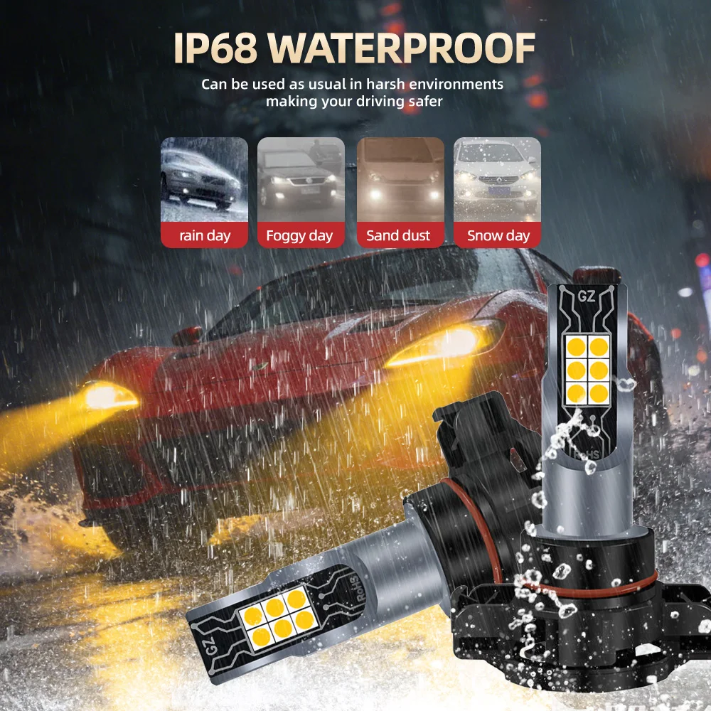 2Pcs 자동 DRL 램프 3000K 노란색 자동차 안개등 전구 5201 5202 H16(EU) 미니 쿠퍼 F55 F56 고성능 360도 주간 조명