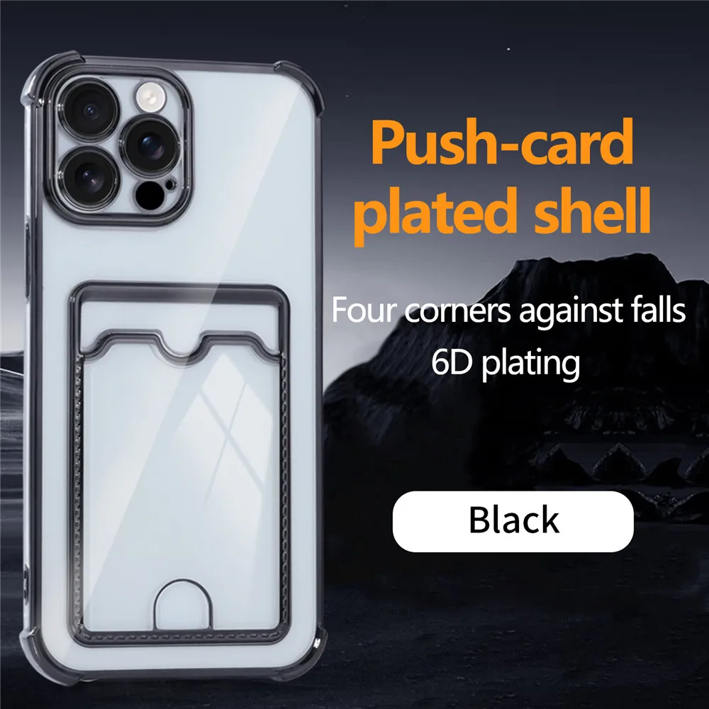 Sleek Plating Wallet Phone Case with Card Slot & Shockproof Transparent Soft Silicone Cover