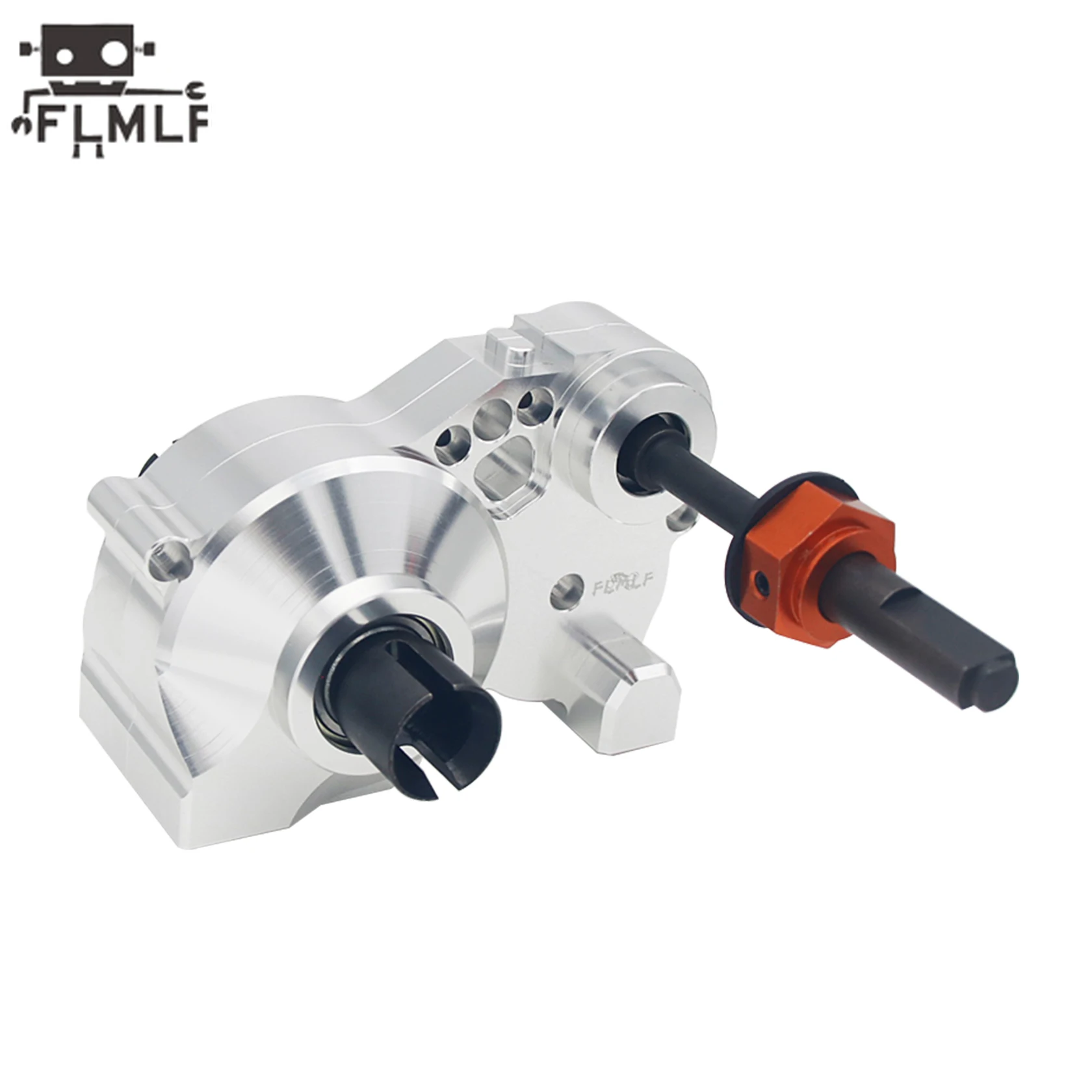 Boîte de vitesses RC 1/5 Diff Gearbox Silver 1 inclinée, montrant le carter argenté et les fixations.