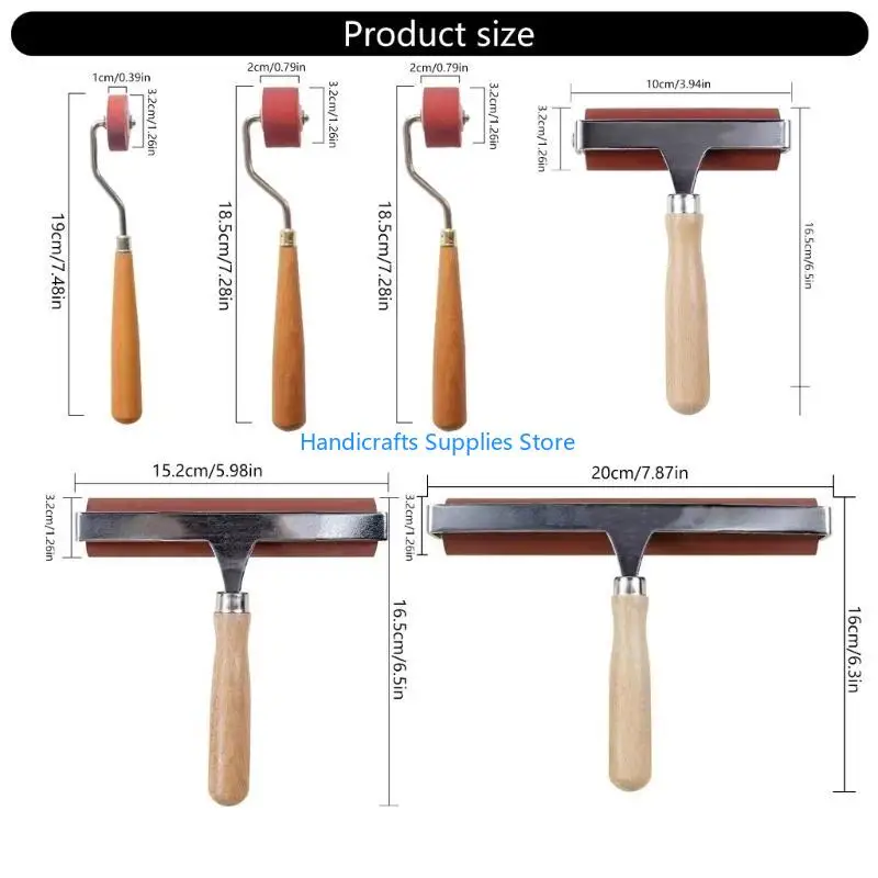 R1WA 1/3Pcs 고무 Brayer 롤러, Printmaking 스탬핑을위한 부드러운 고무 롤러 나무 손잡이 인쇄 롤러 고무 Brayer 도구