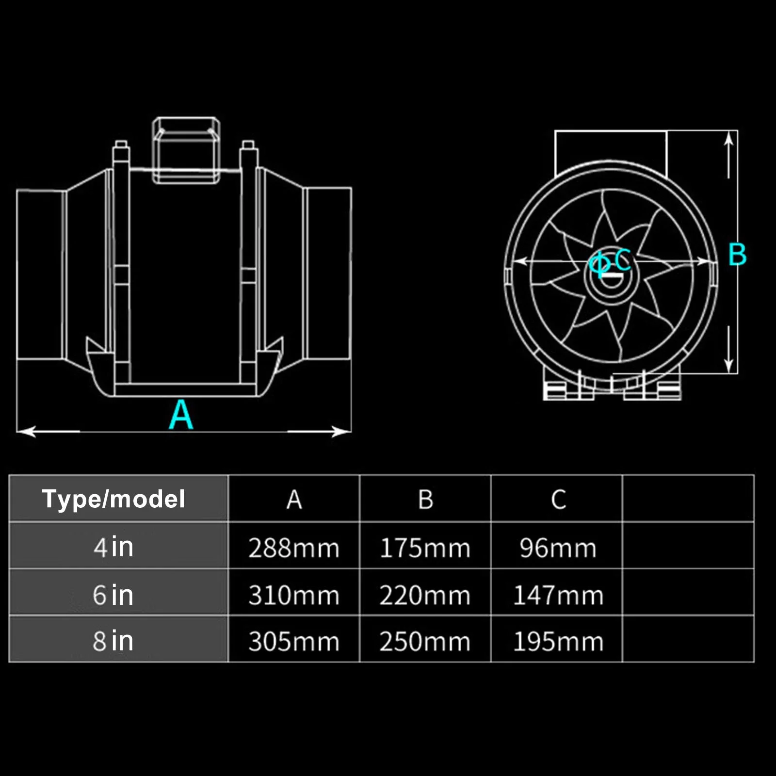 1Pcs Flue Fan 100mm Speed Control Mixed Flow Inline Fan 45W 48W 220V Exhaust Fans ventilation fan