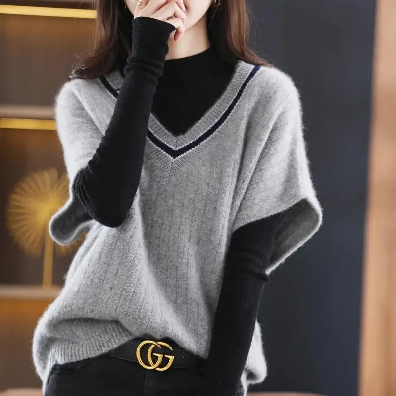 Tanio Casual Fashion V-Neck łączone sweter