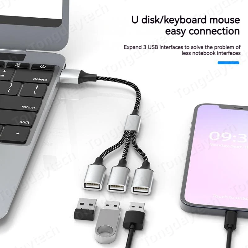 USB Hub Extensions 3 Port Type C Hub USB Splitter Data Transmission High Speed OTG Adapter For Computer Xiaomi Macbook Pro Air 5
