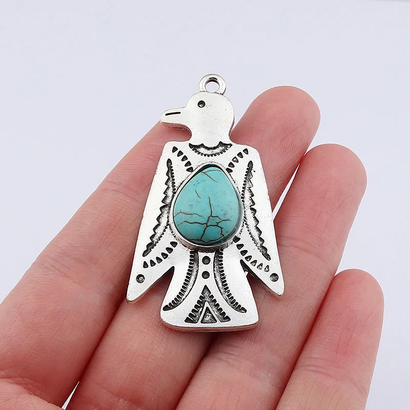 

4 x Thunderbird Tibetan Silver Boho Imitation Turquoises Stone Charms Pendants For Necklace Making Accessories 34x30mm