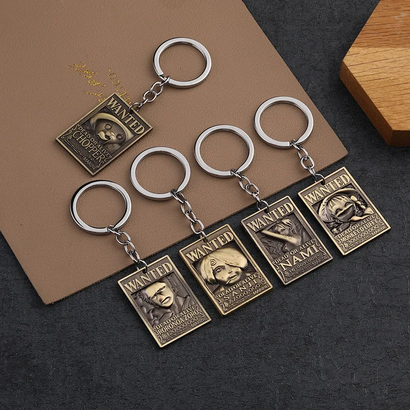 

One Piece Anime Peripheral Luffy Zoro Chopper Arrest Warrant Logo Straw Hat Miniature Value Keychain Model Pendant Toys Gift Kid