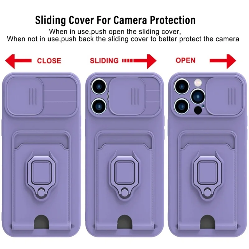 Magnetic Armour Slide Camera Wallet Case with Card Slots and TPU Silicone Cover
