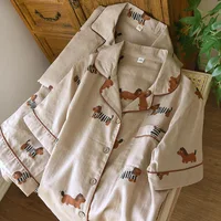 2026 New Summer Couple's Pajama Set 100% Cotton Gauze Cute Men's and Women's Short Sleeve Shorts Two Piece Set Home Clothes - Image 4