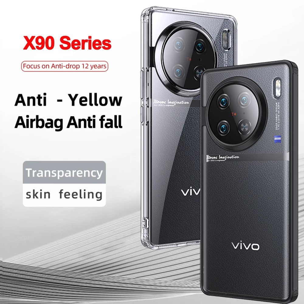 

Чехол для Vivo X90 Pro X90S X90Pro + прозрачная задняя крышка, мягкая силиконовая рамка из ТПУ, матовая полупрозрачная жесткая Противоударная подушка безопасности из поликарбоната