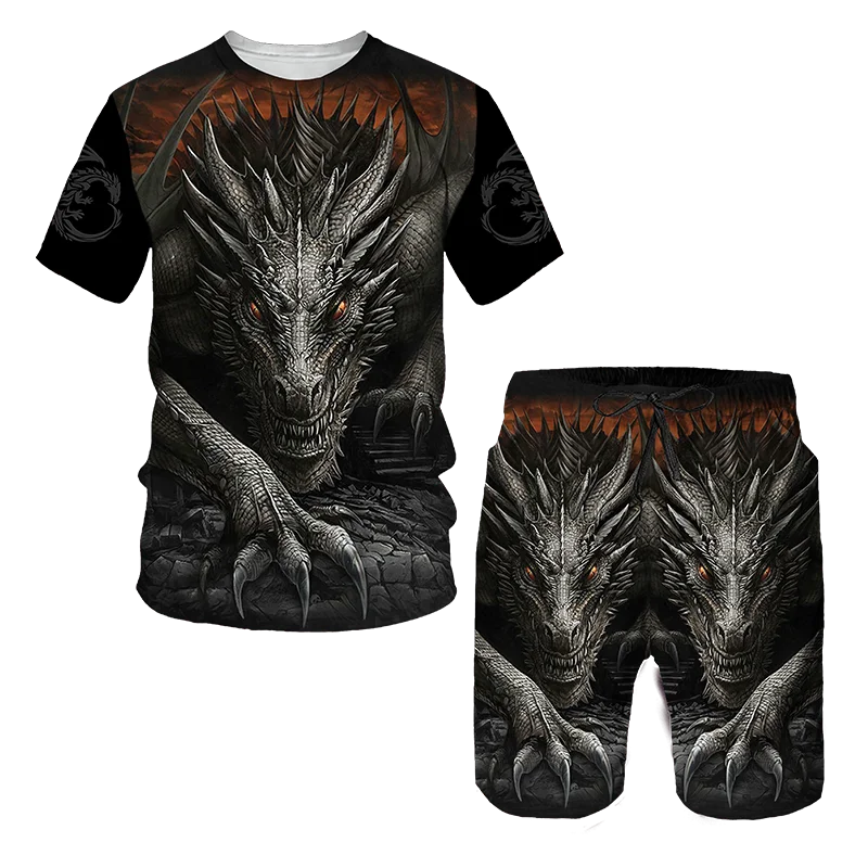 Flying Dragon 3D Printed Men's T-shirts Set Man's Clothing Tracksuit/Tops/Shorts Sportswear Cool Short Sleeve Summer Male Suit