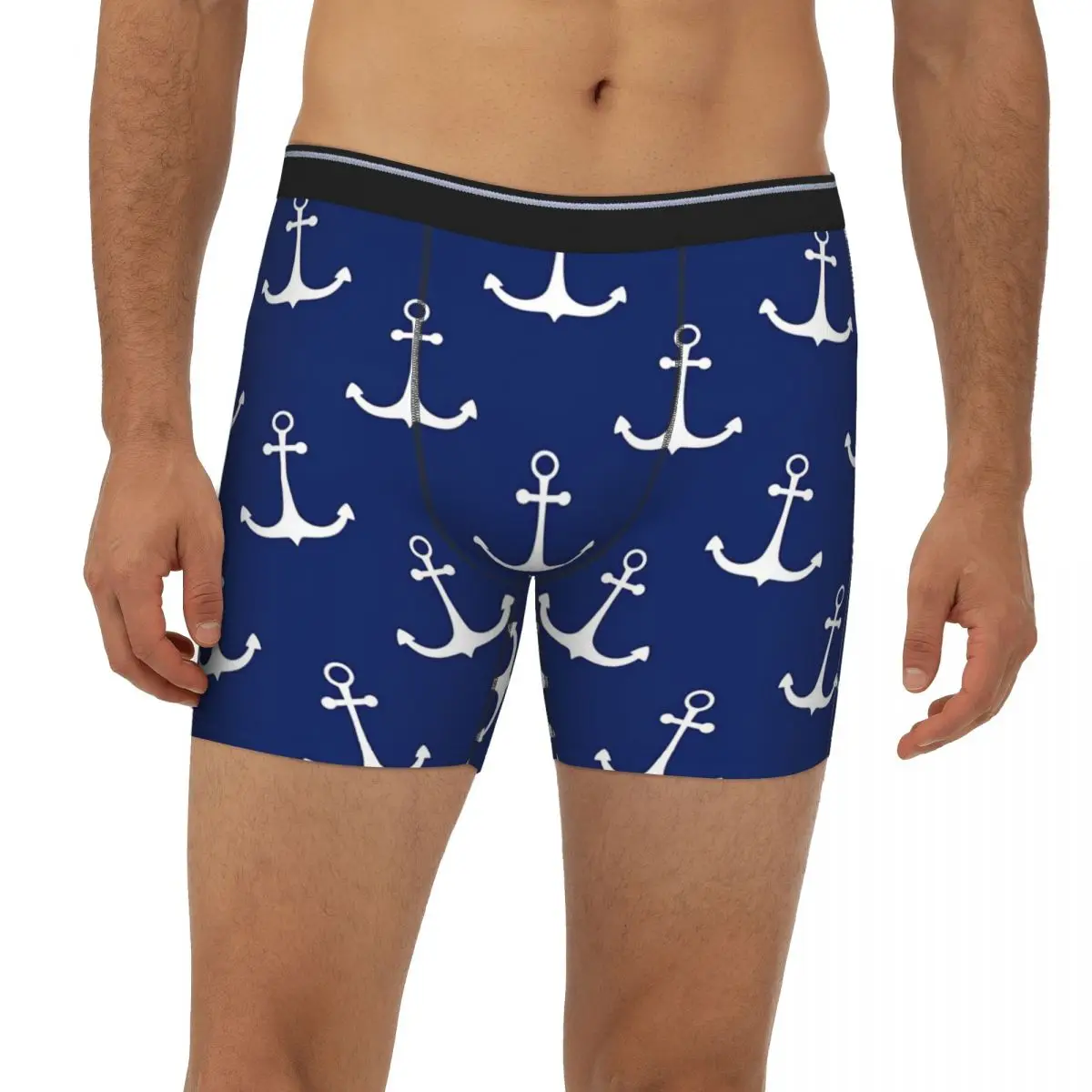 Blue Nautical Anchor Pattern Underpants Breathbale Panties Male Underwear Boxer Briefs extended underwear navy blue stripes nautical anchor sling crossbody chest bag men fashion shoulder backpack for camping biking