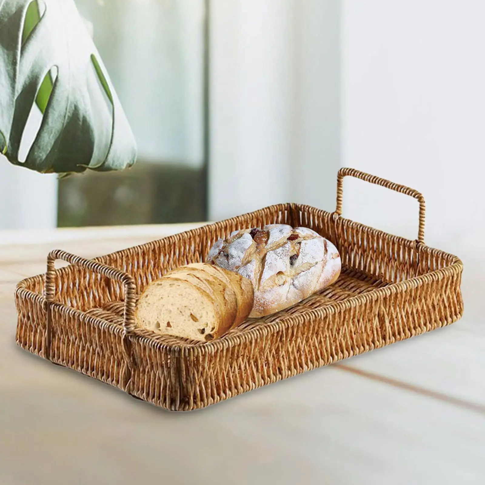Rectangular Hand Woven Serving Tray Multipurpose Decoration Vegetables Holder Kitchen Organizer Crafts for Coffee Table Home 4
