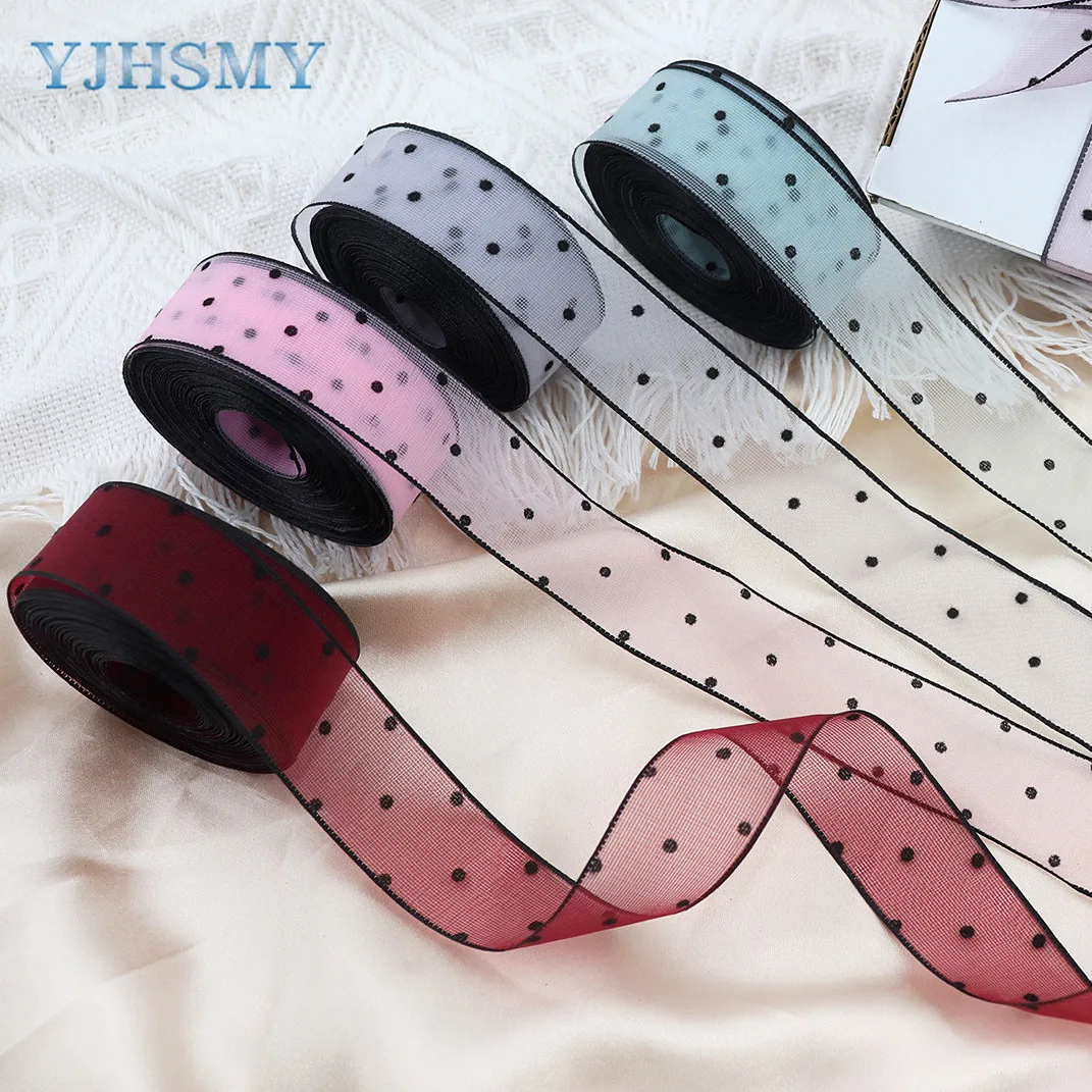 Satin ribbons ribbon decoration ribbon supplies wrapping ribbon organza ribbon polyester ribbon velvet ribbon chiffon ribbon Sheer Chiffon Ribbon Velvet Dots Organza Satin Ribbon for Wrapping Decorating