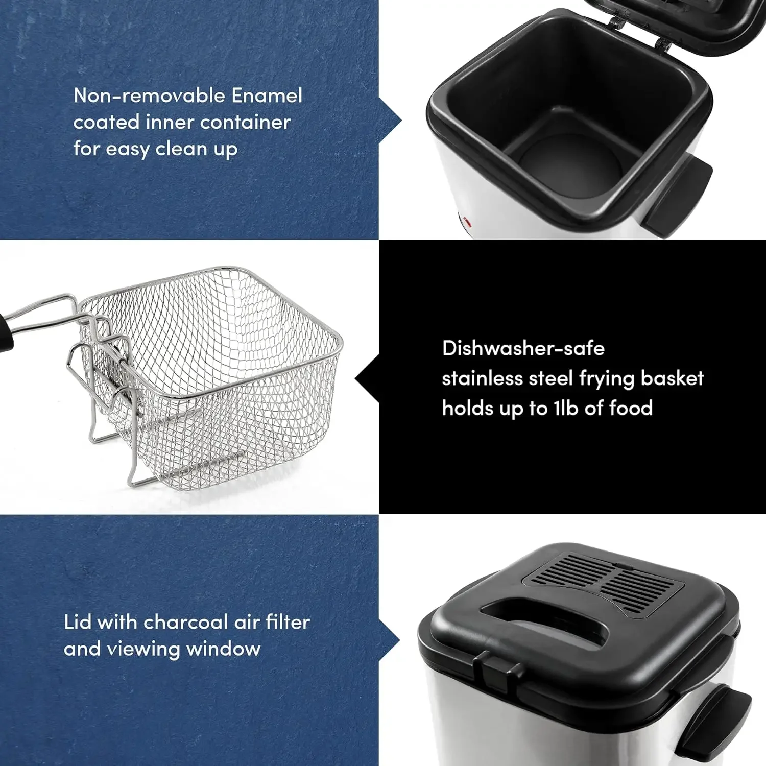 NEW Electric 1.5 Qt. / 6 Cup Oil Capacity Deep Fryer, Adjustable Temperature Removable Basket Stainless Steel 5