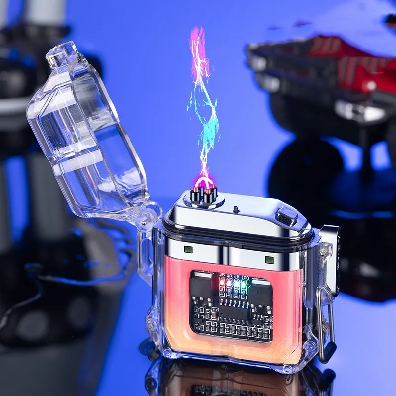 

Transparent Shell Waterproof Electronic Pulse Lighter Outdoor Type-C Charging Double Arc Cigarette Lighter