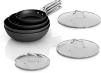 Non Stick Pans Set 7-Piece, 8, 10, 12 Inch Frying Pans and 12 Inch Induction Wok with Tempered Glass Lids, PRO Heat Distrib 1