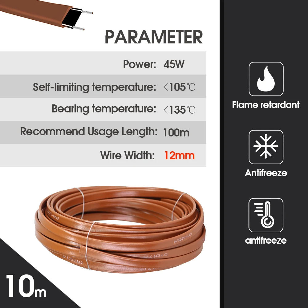 Nastro Termico Antigelo Per Tubi Dell'Acqua 10M - Cavo Riscaldante Autoregolante 220V, 5W/M, Con Termostato