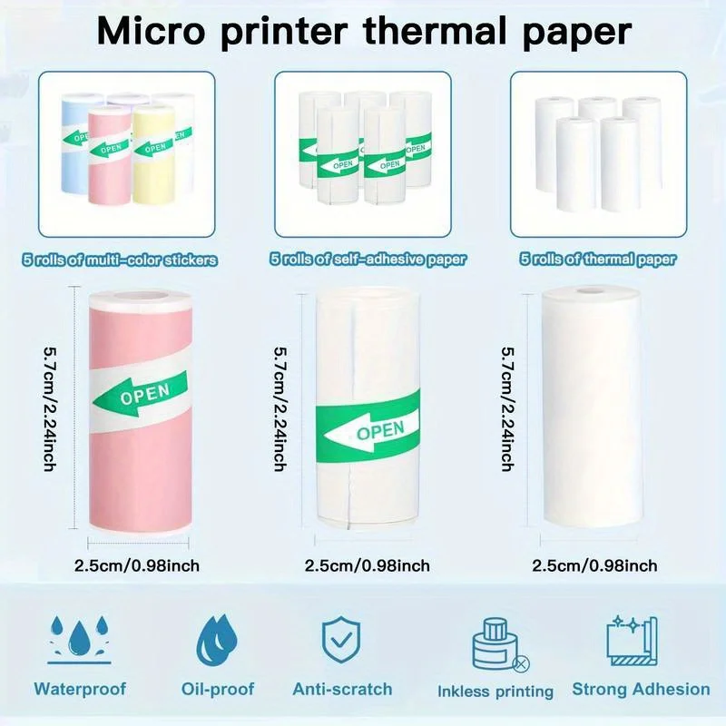 Thermal Printer Papers 57mm Self-adhesive Thermal Label Paper Label Printer Printing Paper Thermal Printer Mini Portable Printer Adhesive Label Sticker